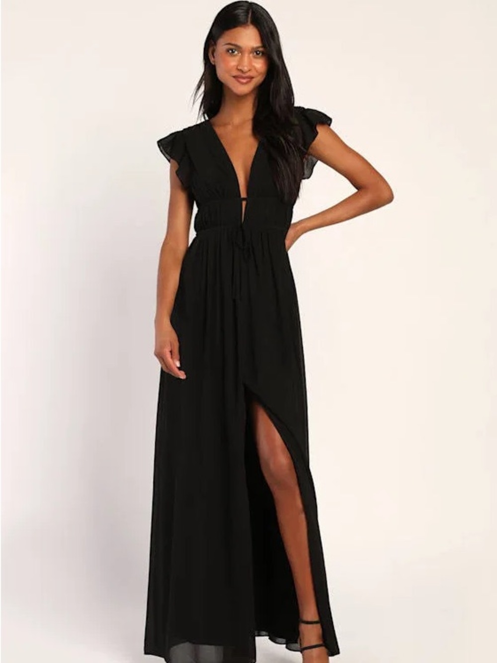 Lulus Elegant Black Deep-V Maxi Dress